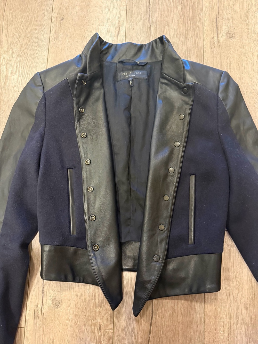 rag & bone Wool & Leather Jacket with Navy Panels - Picture 2 of 6
